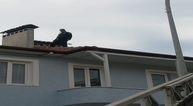 Çatıda mahsur kalan kediyi zabıta ve itfaiye ekipleri kurtardı