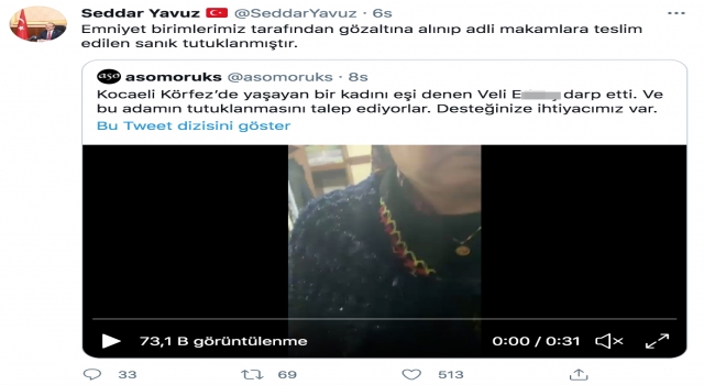 Kocaeli’de sosyal medyadan ihbar edilen zanlı, eşini darbettiği iddiasıyla tutuklandı