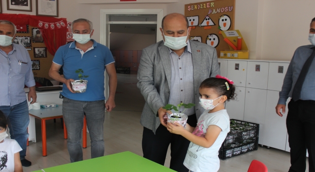 Osmaneli’nde anaokulu öğrencilerine saksıda çilek fidesi dağıtıldı