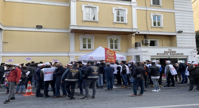 Bakırköy Belediyesinde çalışan sendika üyelerinden toplu sözleşme protestosu