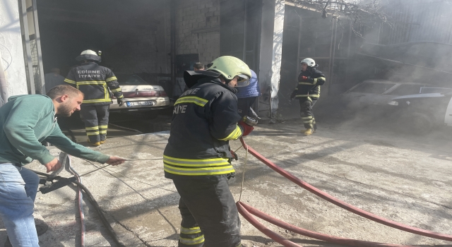 Edirne’de kaporta tamircisinde çıkan yangın söndürüldü