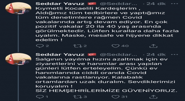 Kocaeli Valisi Yavuz, kadınlara ”gün” yapmayı erteleme çağrısında bulundu