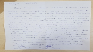 Edirne’de karantinada kalan İranlı aile, yurtta görevli AFAD personeline mektupla teşekkür etti