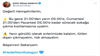 ”Çok yüksek riskli” Sakarya’da Vali Kaldırım’dan hafta sonu evlerde kalma çağrısı