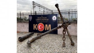 Kocaeli’de hurdacıda tarihi gemi çapasıyla top ele geçirildi